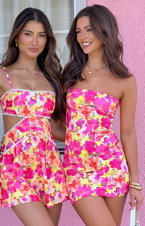 Lee Yellow Floral Pop Strapless Mini Dress