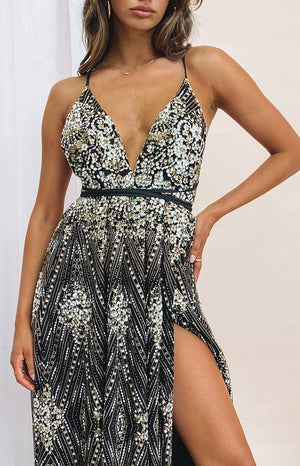 Jasmine Glitter Formal Dress Black